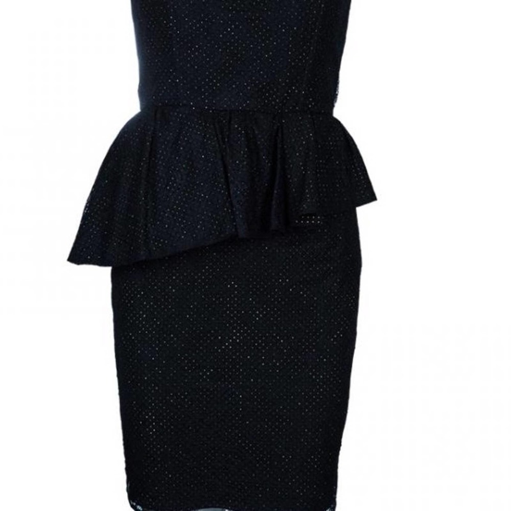 Alice+Olivia Jessie Lace overlay dot peplum strapless cocktail black dress-4 - Picture 3 of 12